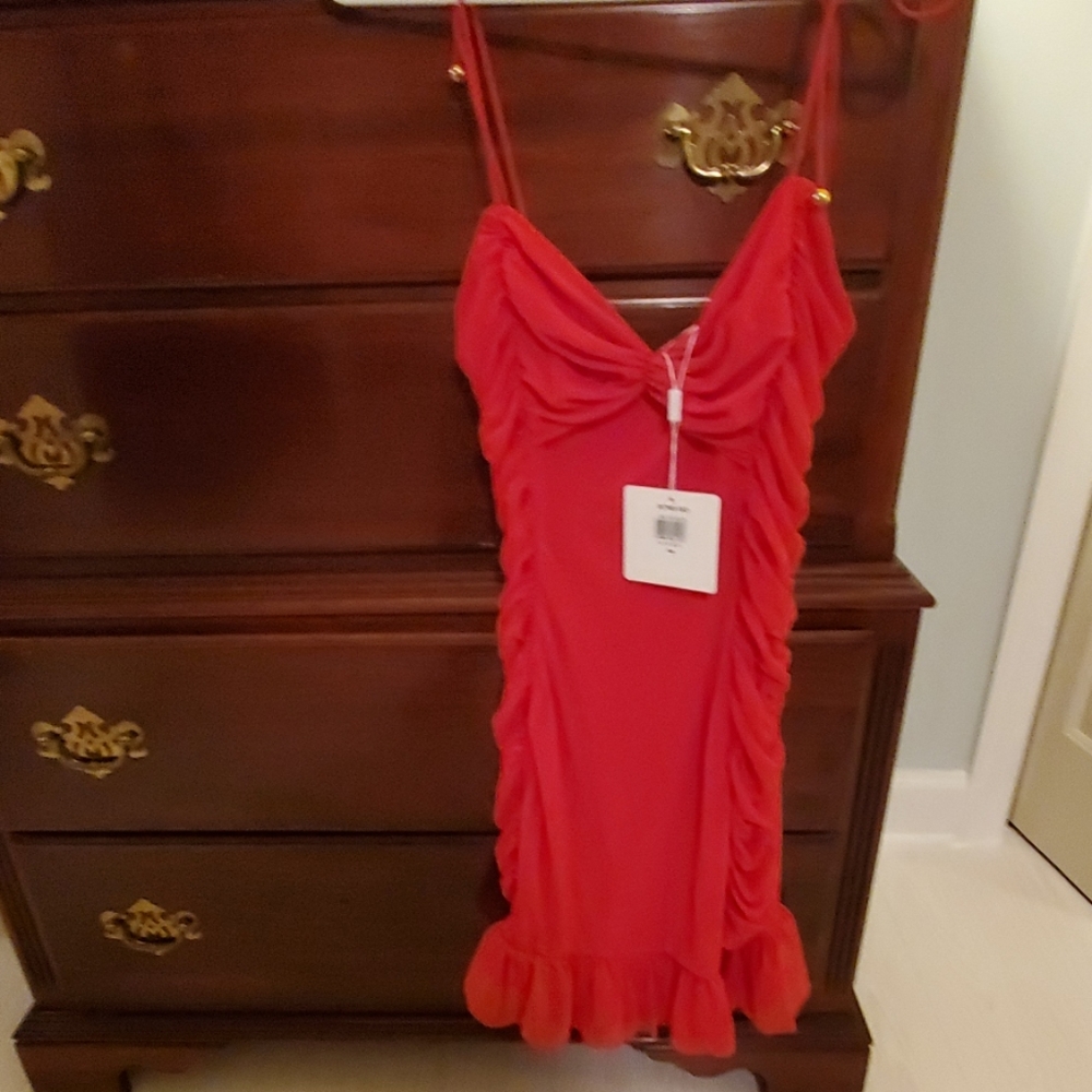 Womens Red Selfie Leslie Ruffle Dress